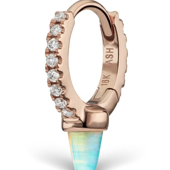 **SOLD**Single Short Opal Spike Diamond Eternity Hoop Earring Rose Gold - Picture 6 of 8